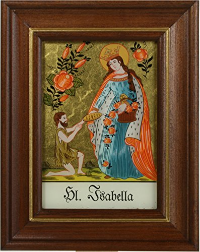 Hinterglasbild Hl. Isabella Holzrahmen Legende des Heiligen ca. B 12,5 x H 16 cm