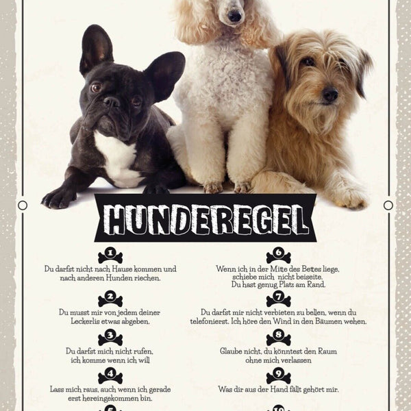 Schild Hunderegel Hund Haus Tier Liebe Zuhause 12x18 20x30 30x40 Blech/Holz