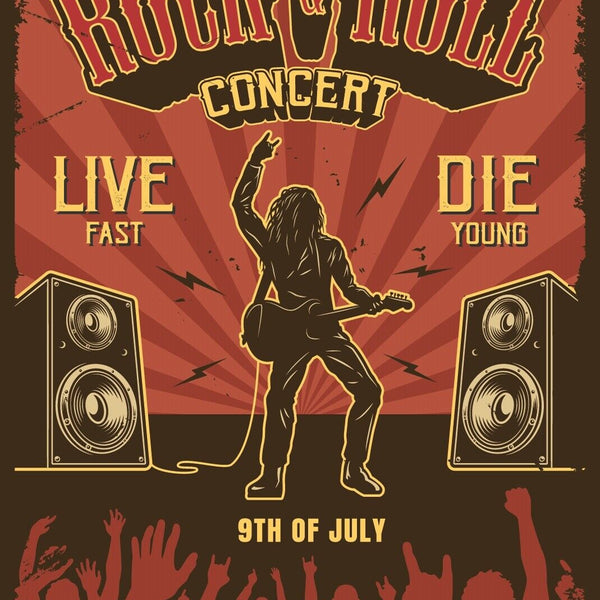 Nostalgie Schild Rock & Roll Concert Musik 12x18 / 20x30 / 30x40 Blech od. Holz