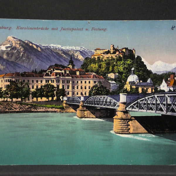 Salzburg Karolinenbrücke mit Justizpalast und Festung Hohensalzburg JW165839