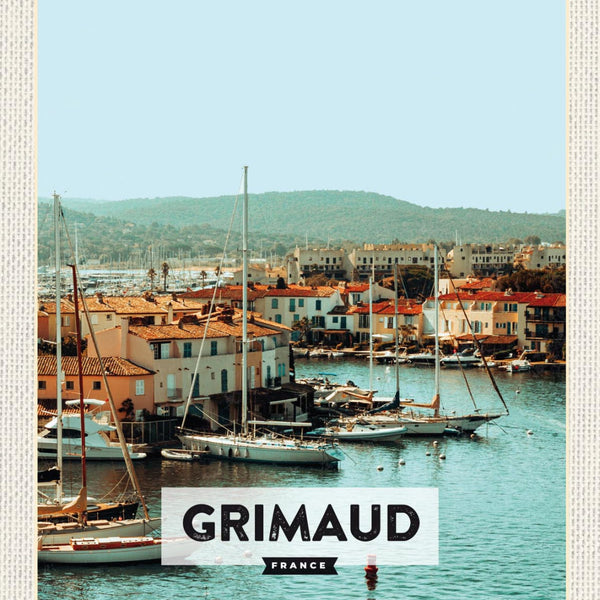 Schild Grimaud France Frankreich Hafen Schiffe 12x18 20x30 30x40 Blech od. Holz