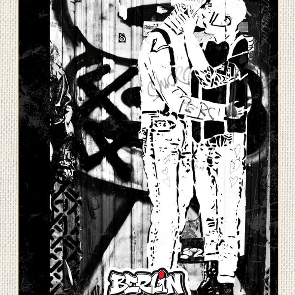 Schild Berlin Street Art Graffiti Paar Kuss D 12x18 20x30 30x40 Blech/Holz