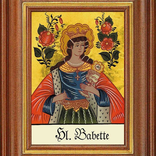 Hinterglasbild - heilige babette - patronatsbild taufe namenspatron 12,7x16 th