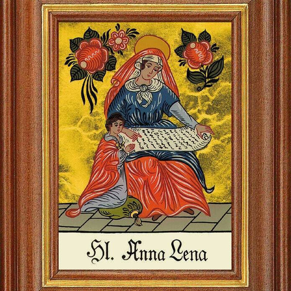 Hinterglasbild - heilige anna lena - patronatsbild taufe namenspatron 12,7x16 th