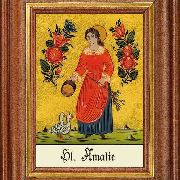 Hinterglasbild - heilige amalie - patronatsbild taufe namenspatron 12,7x16 th