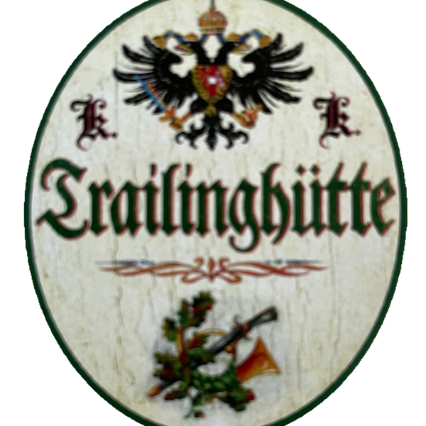 KuK Nostalgie Holzschild Trailinghütte Trailing Fährten Kesen Jagd Jagen Schild