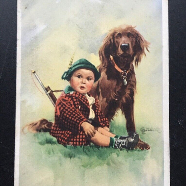 Kind mit Hund - Jäger - Künstlerkarte 400277 TH