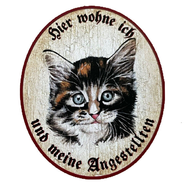 Kuk nostalgie holzschild "hier wohne ich u.m. angestellten“ katze junges baby