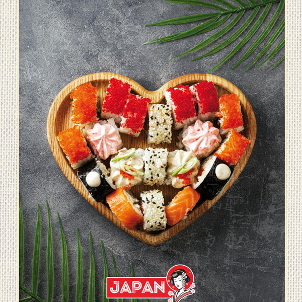 Schild Japan Sushi Fisch Herz Essen Spezialität 12x18 20x30 30x40 Blech/Holz