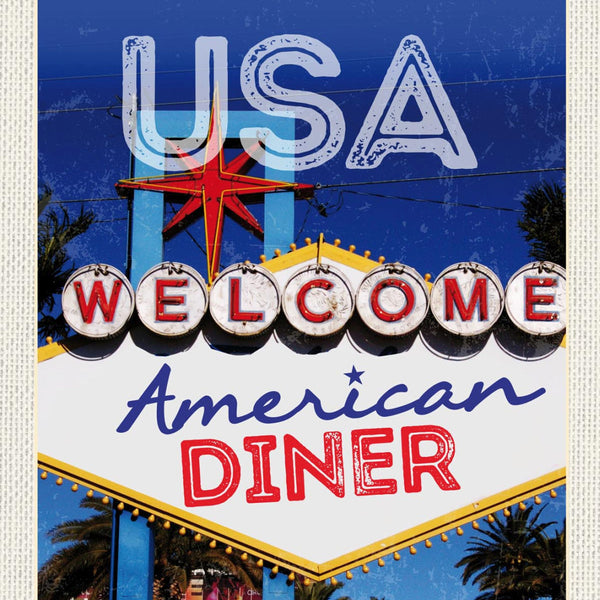 Schild USA American Diner Welcome Amerika 12x18 20x30 30x40 Blech/Holz