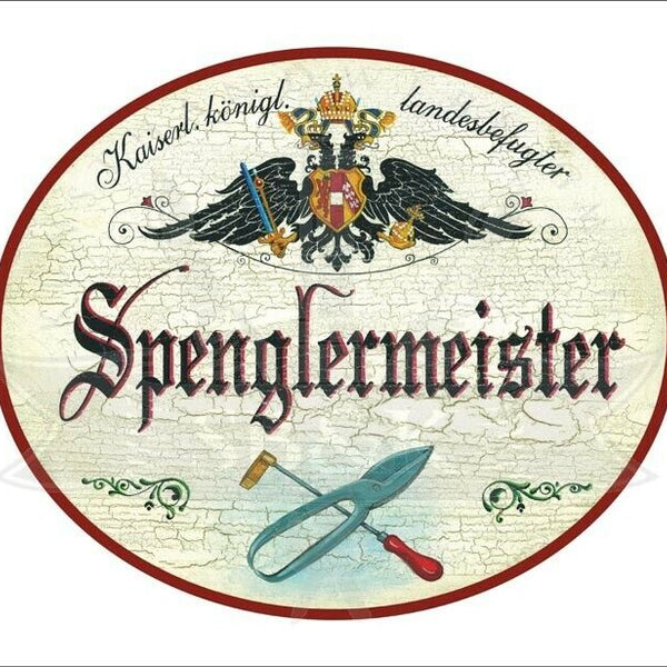 KuK Nostalgie Holzschild - Landesbef. Spenglermeister - Zange Schraubenzieher TH