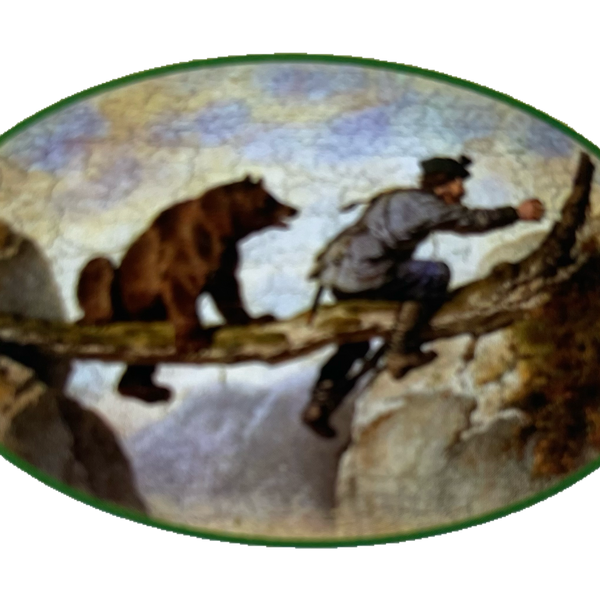 Nostalgie Holzschild Jäger Bär Jagd Jagen Braunbär Gewehr Natur Tier Schild