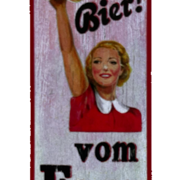 Nostalgie Holzschild Hurra Bier Vom Fass Alkohol Glas Kellnerin Frau Schild