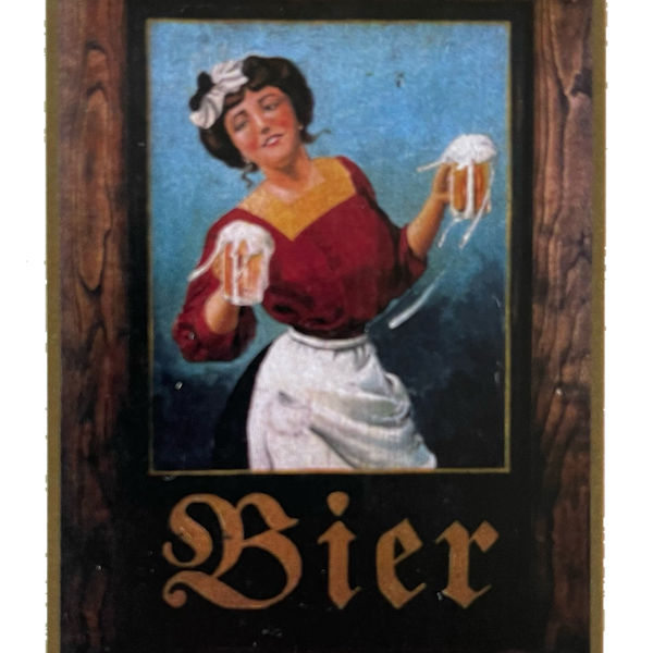 Nostalgie Holzschild Bier Alkohol Wirt Wirtshaus Glas Frau Kellnerin Schild