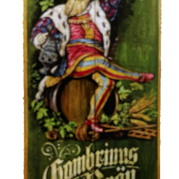Nostalgie Holzschild Gambrinus Bräu Bier Brauerei Alkohol Fass Schild