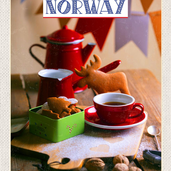 Schild Norway Norwegen Kaffee Kekse Rentier Gebäck 12x18 20x30 30x40 Blech/Holz