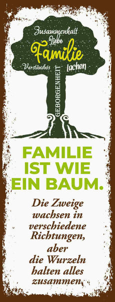 Schild familie ist wie ein baum zweige wachsen richtungen wurzeln zusammen 27x10