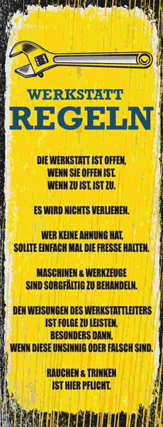 Schild werkstatt regeln offen zu verliehen ahnung werkzeuge 27x10 blech od.holz