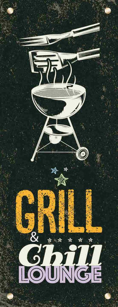 Schild grill & chill lounge grillen entspannen erholung bbq 27x10 blech od.holz