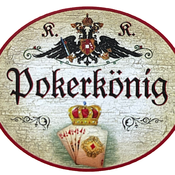 KuK Nostalgie Holzschild "Pokerkönig" Krone Spielkarten