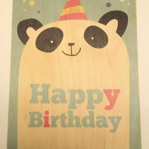 Nostalgie Holzpostkarte magnetisch "Happy Birthday" Panda 14x10 Birkenholz 50315