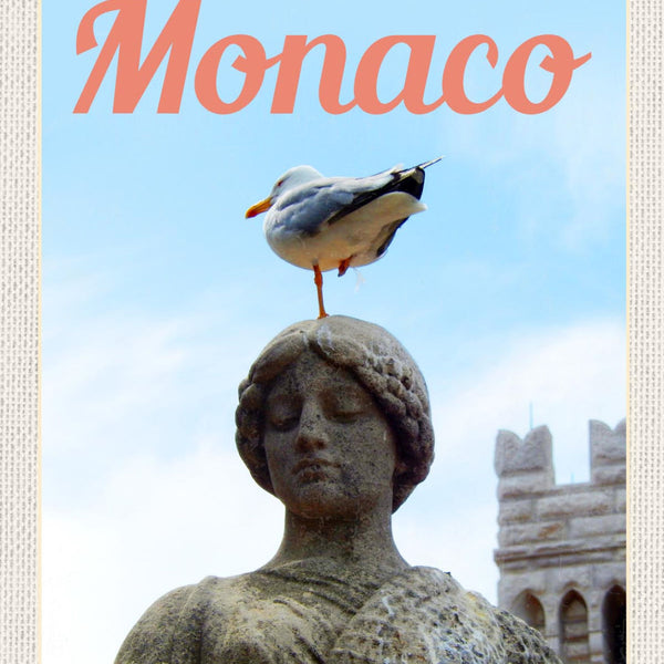 Schild Monaco Fürstentum Vogel Statue Skulptur 12x18 20x30 30x40 Blech/Holz