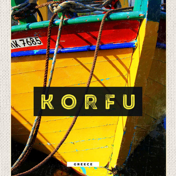 Schild Korfu Greece Griechenland Schiff Bug Leine 12x18 20x30 30x40 Blech/Holz