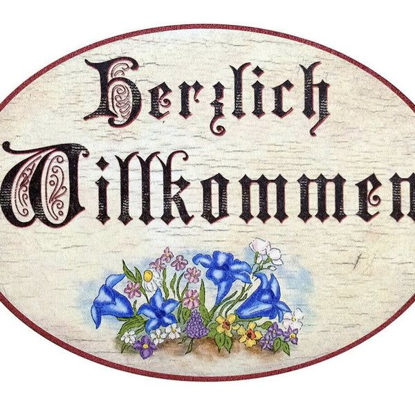 Nostalgie Herzlich Willkommen Türschild Antik Stil Holz oval 13x18