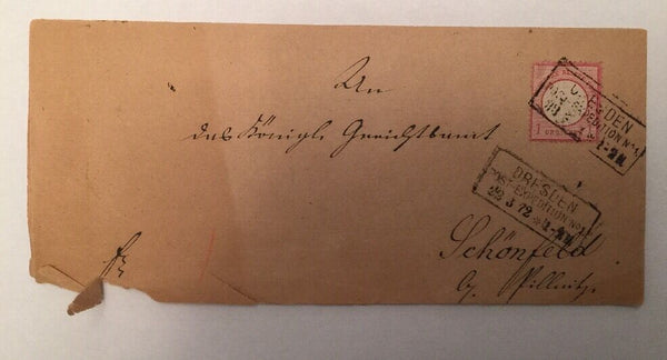 Dt. Reich 1872 königl. Gerichtssache Dresden Schönfeld Siegel 17.8x8 cm 14496
