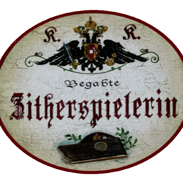 KuK Nostalgie Holzschild Begabte Zitherspielerin Zither Instrument Musik Schild