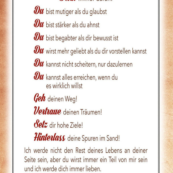 Schild Spruch An unser Kind Denk immer daran Geh deinen Weg Deine Mama JW