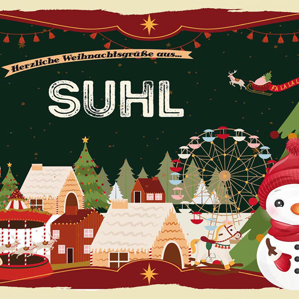 Schild Spruch Herzliche Weihnachtsgrüße aus Suhl Comic Schneemann JW