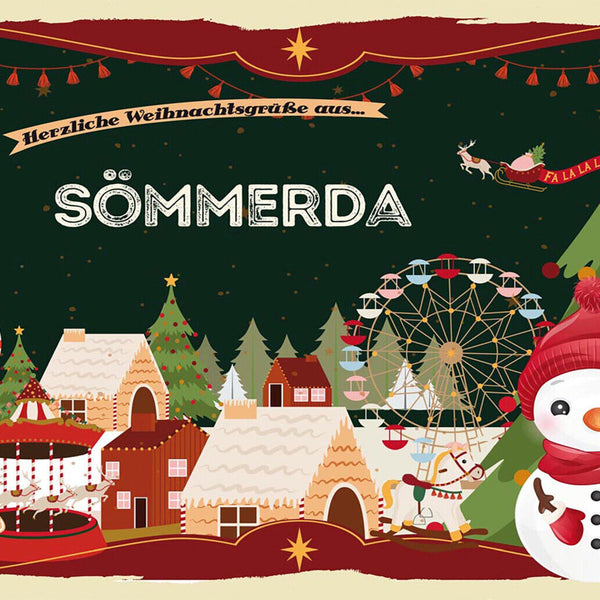 Schild Spruch Herzliche Weihnachtsgrüße aus Sömmerda Comic Schneemann JW