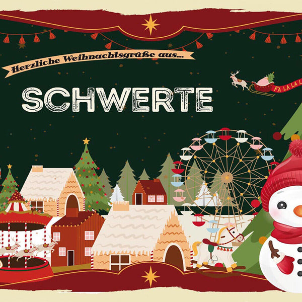 Schild Spruch Herzliche Weihnachtsgrüße aus Schwerte Comic Schneemann JW