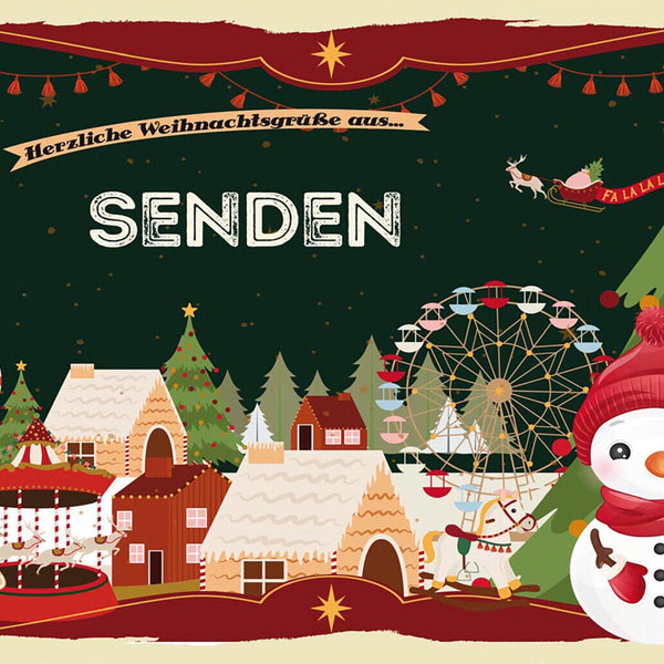 Schild Spruch Herzliche Weihnachtsgrüße aus Senden Comic Schneemann JW