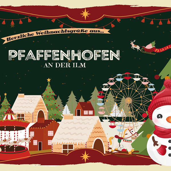 Schild Spruch Herzliche Weihnachtsgrüße aus Pfaffenhofen Comic Schneemann JW