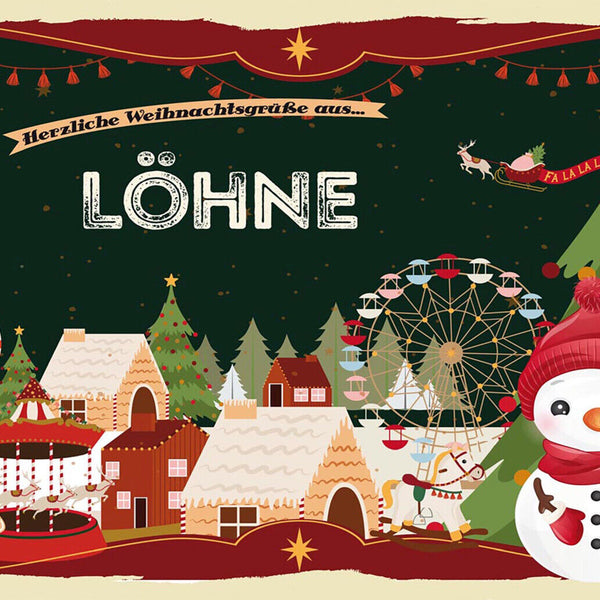 Schild Spruch Herzliche Weihnachtsgrüße aus Löhne Comic Schneemann JW