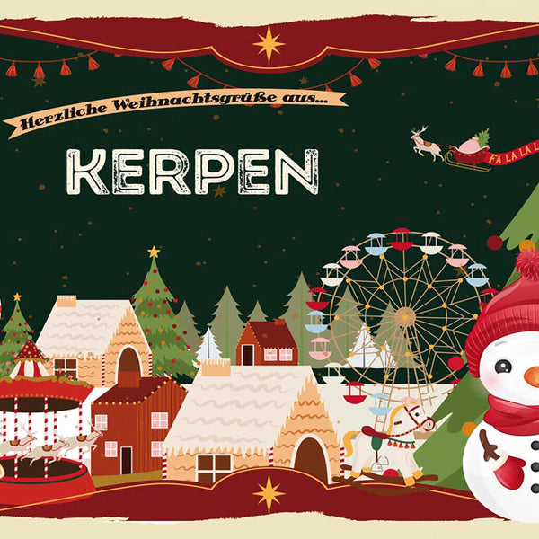Schild Spruch Herzliche Weihnachtsgrüße aus Kerpen Comic Schneemann JW