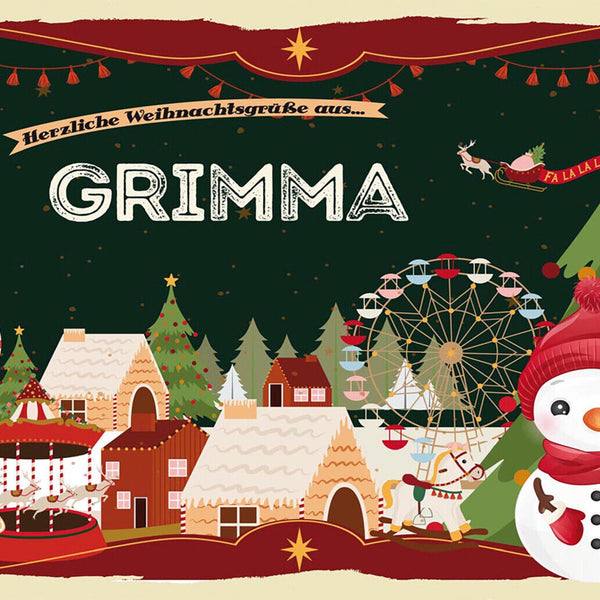 Schild Spruch Herzliche Weihnachtsgrüße aus Grimma Comic Schneemann JW