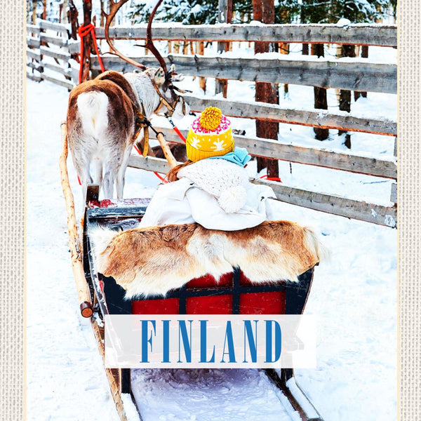 Schild Finland Finnland Rentier Schlitten Schnee 12x18 20x30 30x40 Blech/Holz