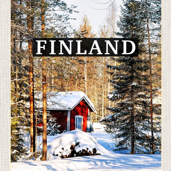 Schild Finland Finnland Hütte Haus Schnee Wald 12x18 20x30 30x40 Blech/Holz