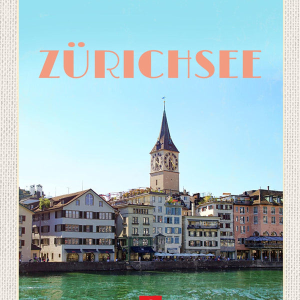Schild Zürich Zürichsee Ufer Stadt Kirche Schweiz 12x18 20x30 30x40 Blech/Holz