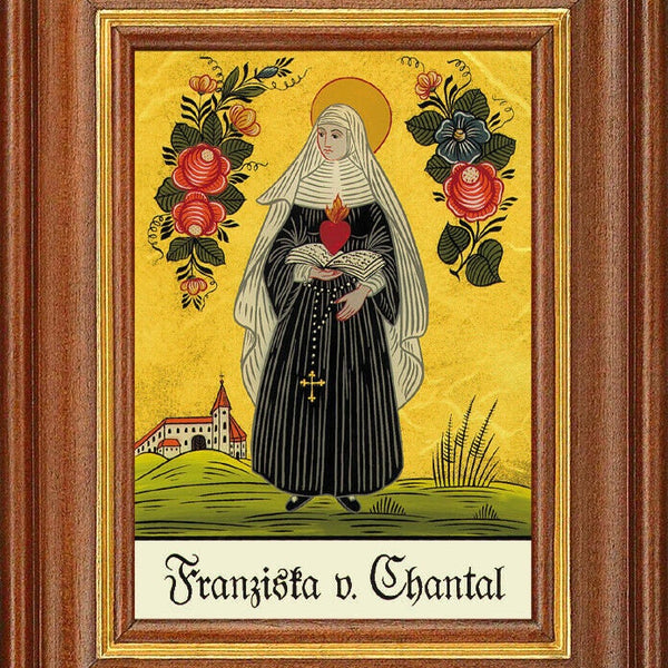 Hinterglasbild - franziska v. chantal - patronatsbild taufe namenspatron 12,7x16