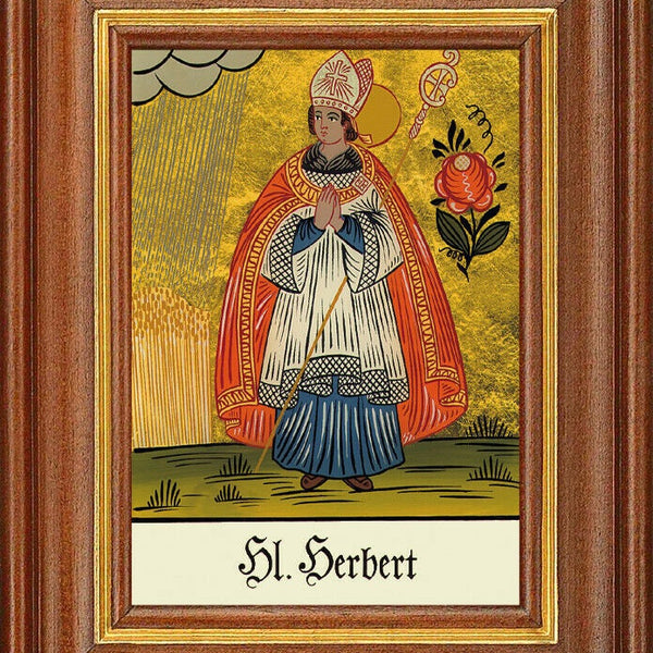 Hinterglasbild - heiliger herbert - patronatsbild taufe namenspatron 12,7x16