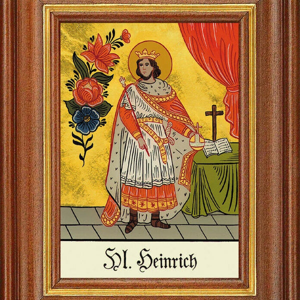 Hinterglasbild - heiliger heinrich - patronatsbild taufe namenspatron 12,7x16