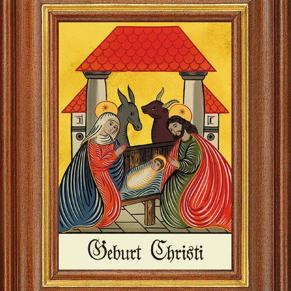 Hinterglasbild - geburt christi - patronatsbild taufe namenspatron 12,7x16