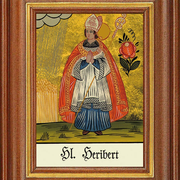 Hinterglasbild - heiliger heribert - patronatsbild taufe namenspatron 12,7x16