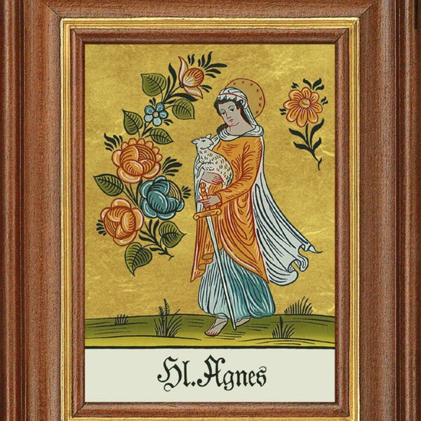 Hinterglasbild heilige agnes patronatsbild taufe namenspatron  12,7x16