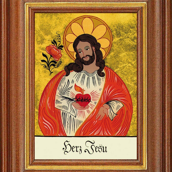Hinterglasbild - herz jesu - patronatsbild taufe namenspatron 12,7x16