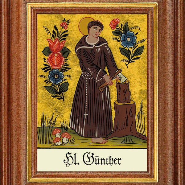 Hinterglasbild - heiliger günther - patronatsbild taufe namenspatron 12,7x16